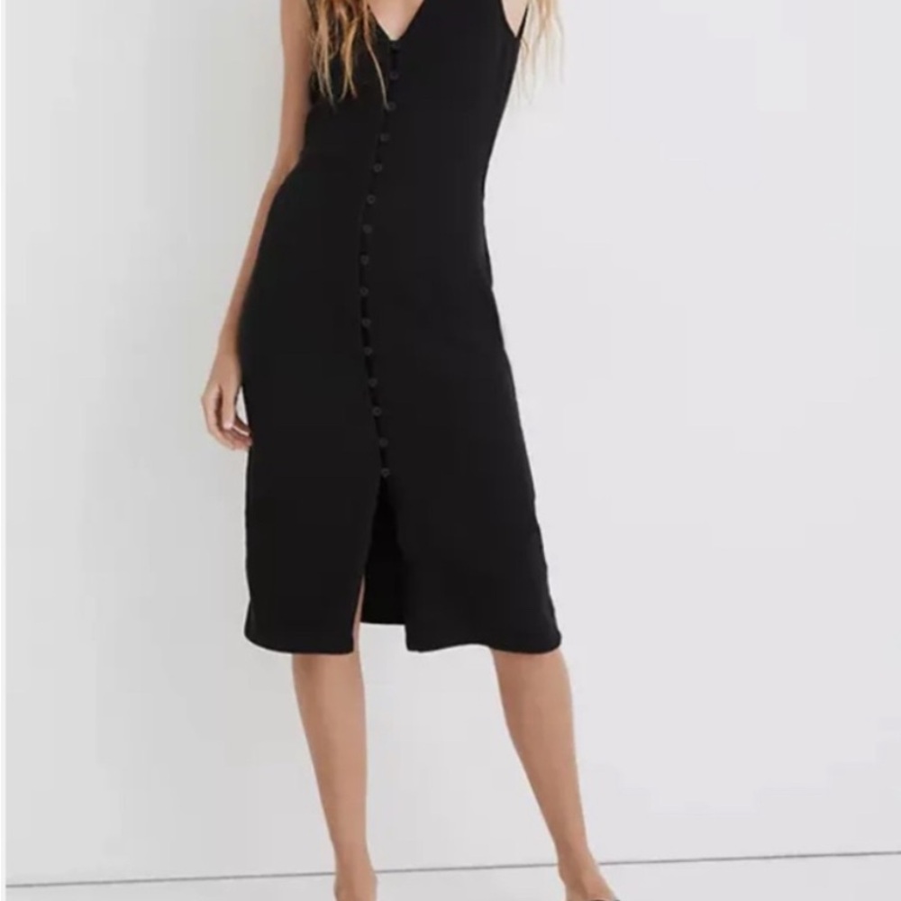 Madewell Black Button-Front Midi Dress